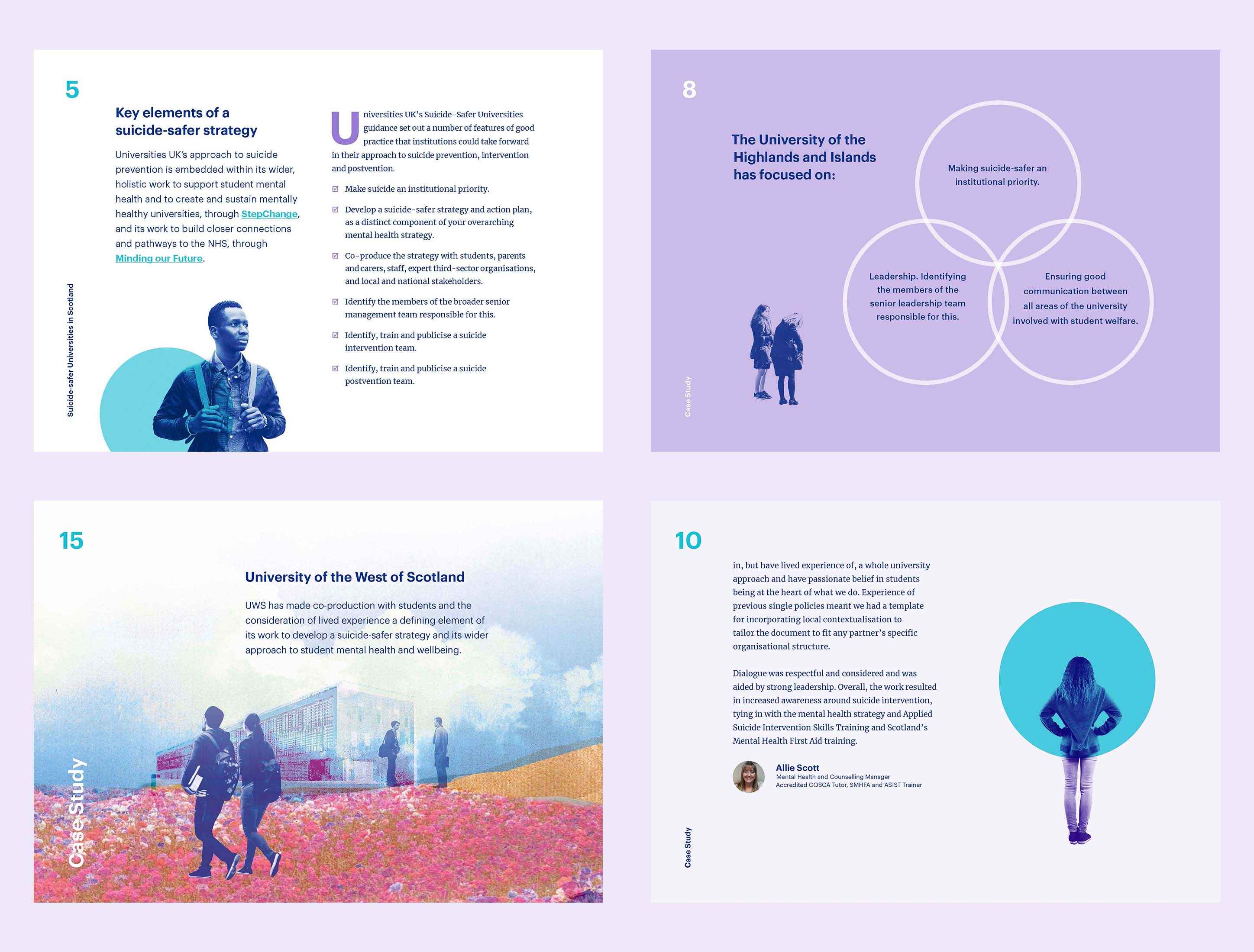 Suicide-safer in Scotland flat page design visuals